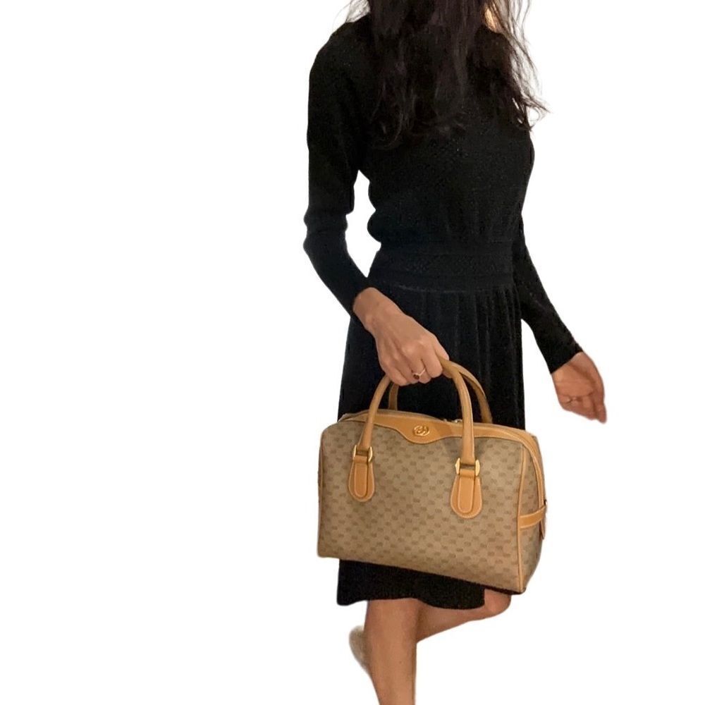 Gucci vintage brown Gg canvas leather tote